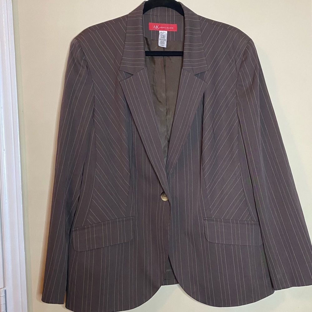 Anne Klein Chocolate Pinstripe Blazer